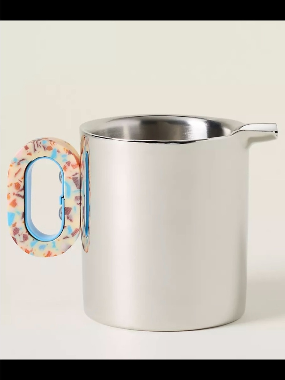 Anthropologie Gaetano Stainless Steel Creamer with Multicolor Terrazzo Handle.